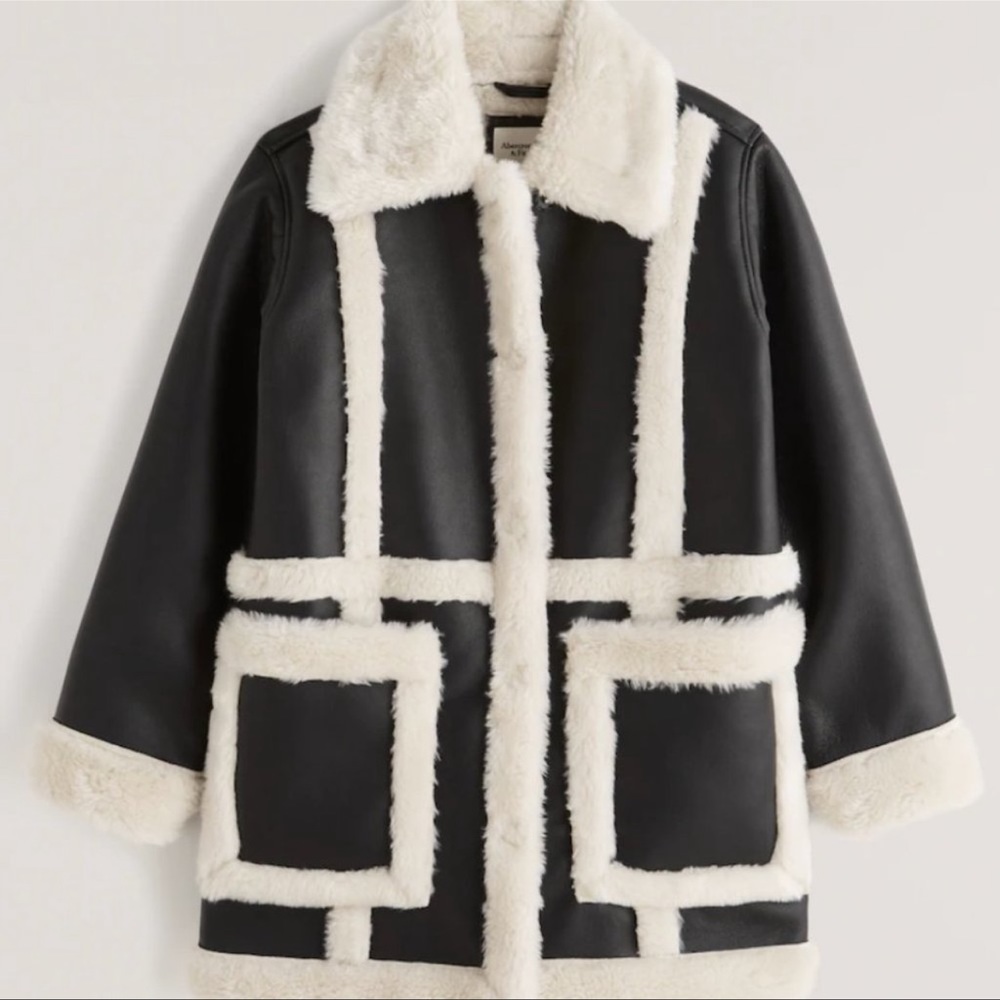 Oversized Sherpa-Lined Vegan Leather Coat